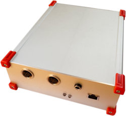 Front view Sensorbox with connections for gas- and wire sensor, power supply and network